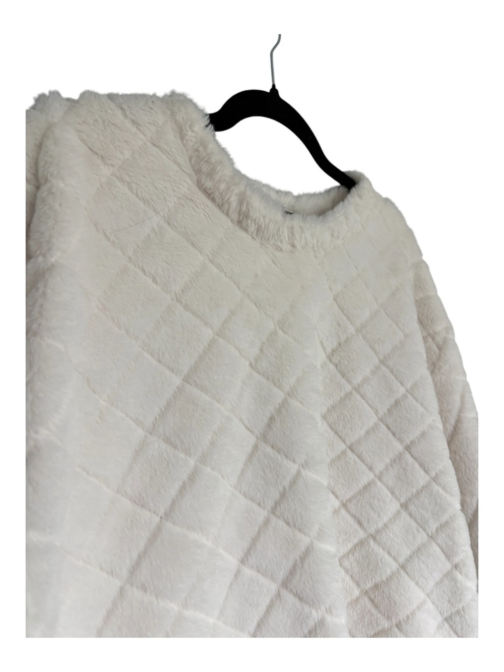 Zara Quilted Faux Fur Cropped Pullover Sweater Ivory Soft Plush Size M - Picture 4 of 6